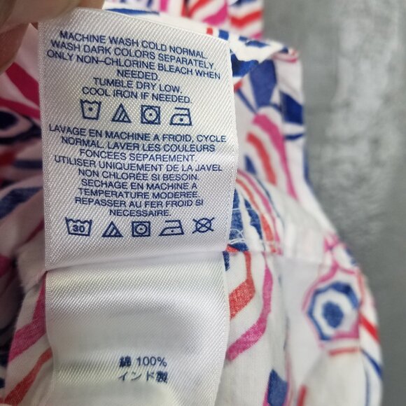 Lands End Button Up Shirt Women 2X 20-22 Cotton Roll Tab Sleeve Umbrella Print - Picture 11 of 15